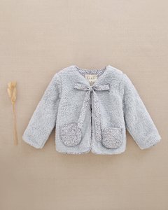 Grauer Kunstpelzmantel für Mädchen mit Blumentaschen P129-11607211