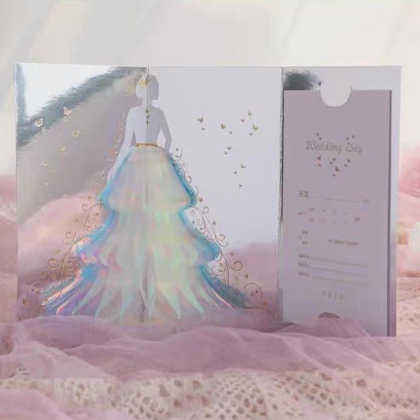 Carte de mariage 3d - Dame étincelante avec design de robe de mariée