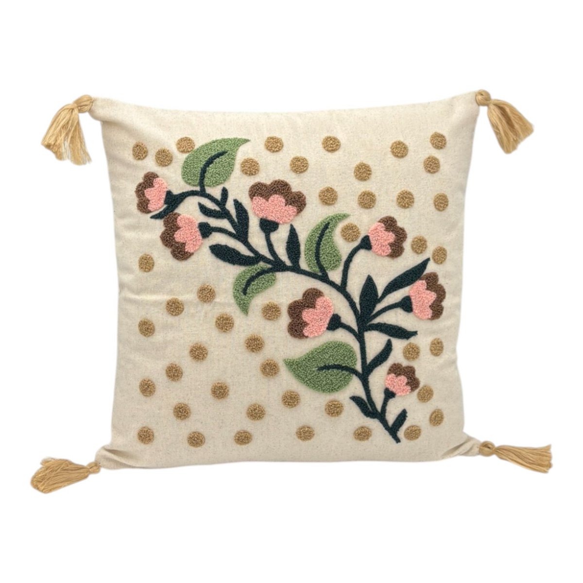 Decorative pillow with punch embroidery - flower - clove - 43 x 43cm