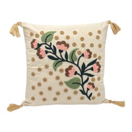 Decorative pillow with punch embroidery - flower - clove - 43 x 43cm