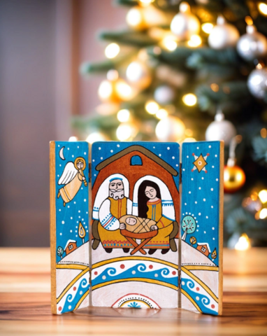 Hand-painted nativity play Tryptykh