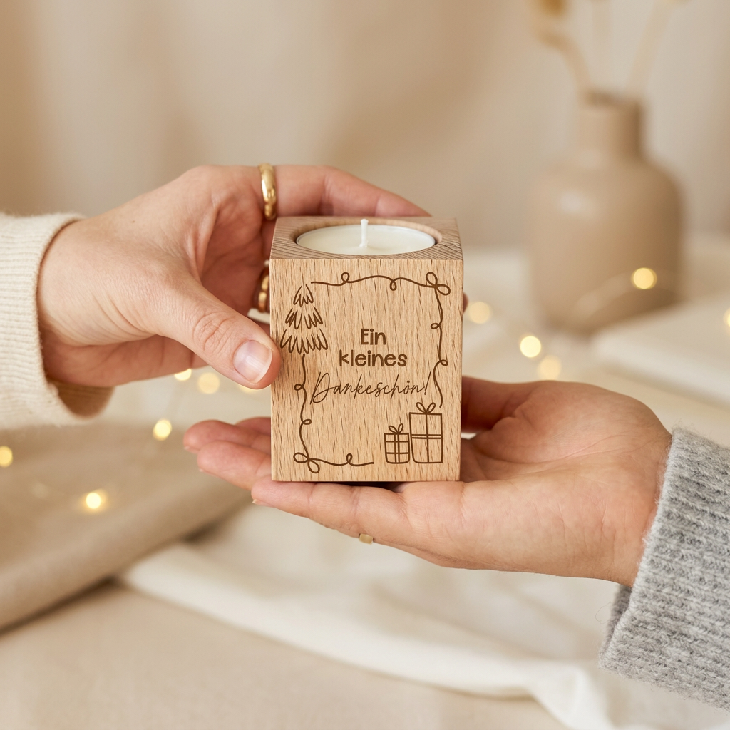 Wooden tea light holder “A little thank you” – Christmas gift for employees, customers & colleagues | including tea light