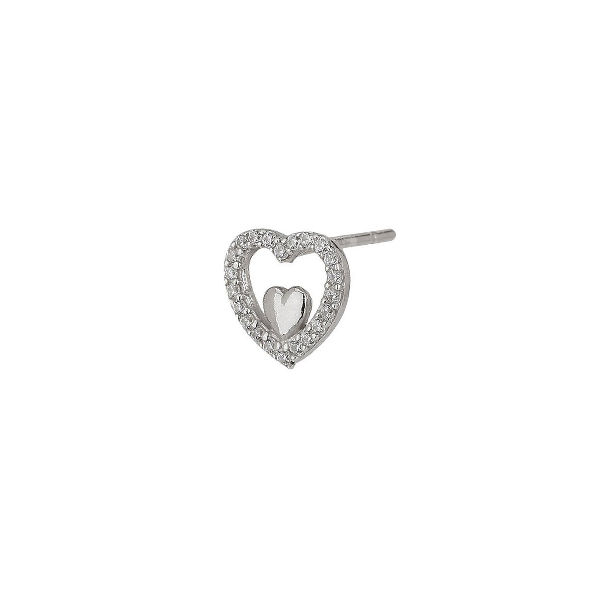 Ohrstecker | Herz aus Sterlingsilber mit CZ | Rhodium