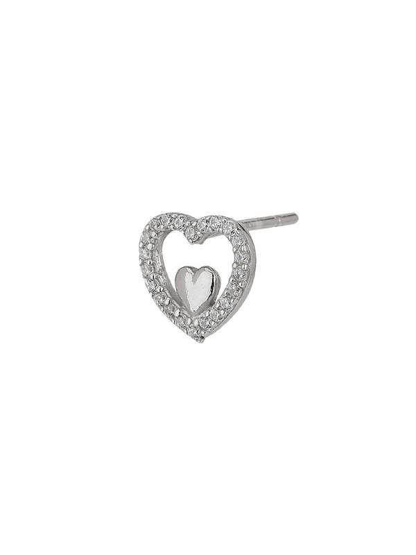 Øreringe | Sterling sølv hjertebelagt CZ | Rhodium