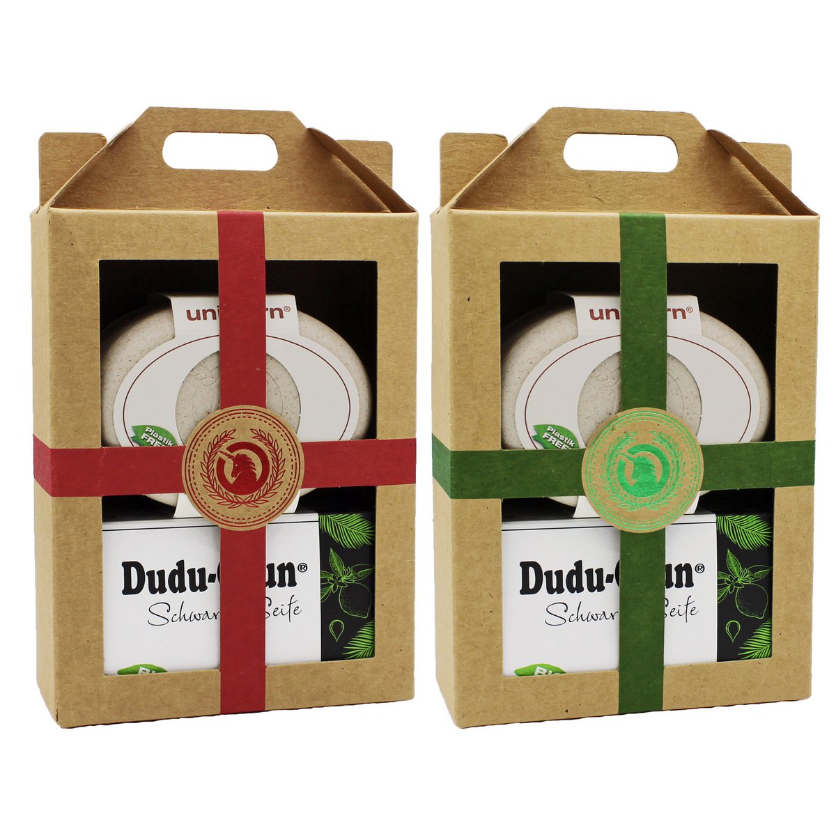 Coffret cadeau licorne® boîte à savon en bois liquide grand, blanc crème & Dudu-Osun® CLASSIC - 150g