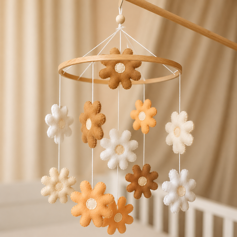 Handgemaakte Bloemen Muziekmobiel - Boxmobiel - Babymobiel - mobiel wickeltisch