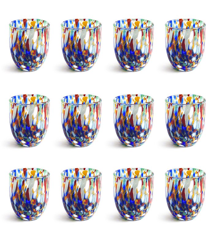 Shot glass glasses in hand blowed and handmade glass with Murrine di Murano, "I Colori di Murano" line 50 ml. Made in Italy