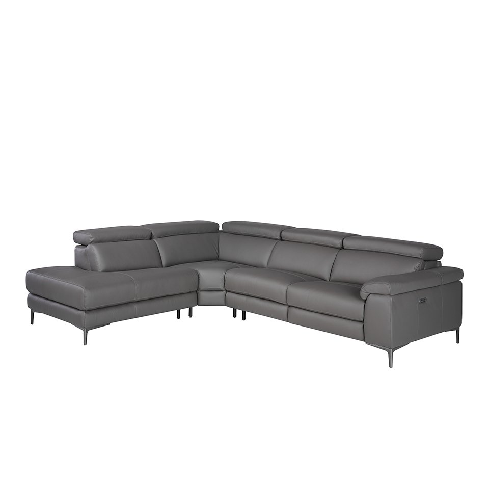 Corner sofa upholstered in gray leather