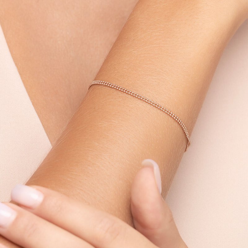 Dubbele armband met bolletjesketting, 14k roségoud
