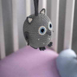 Crocheted music box owl LUNA in grey