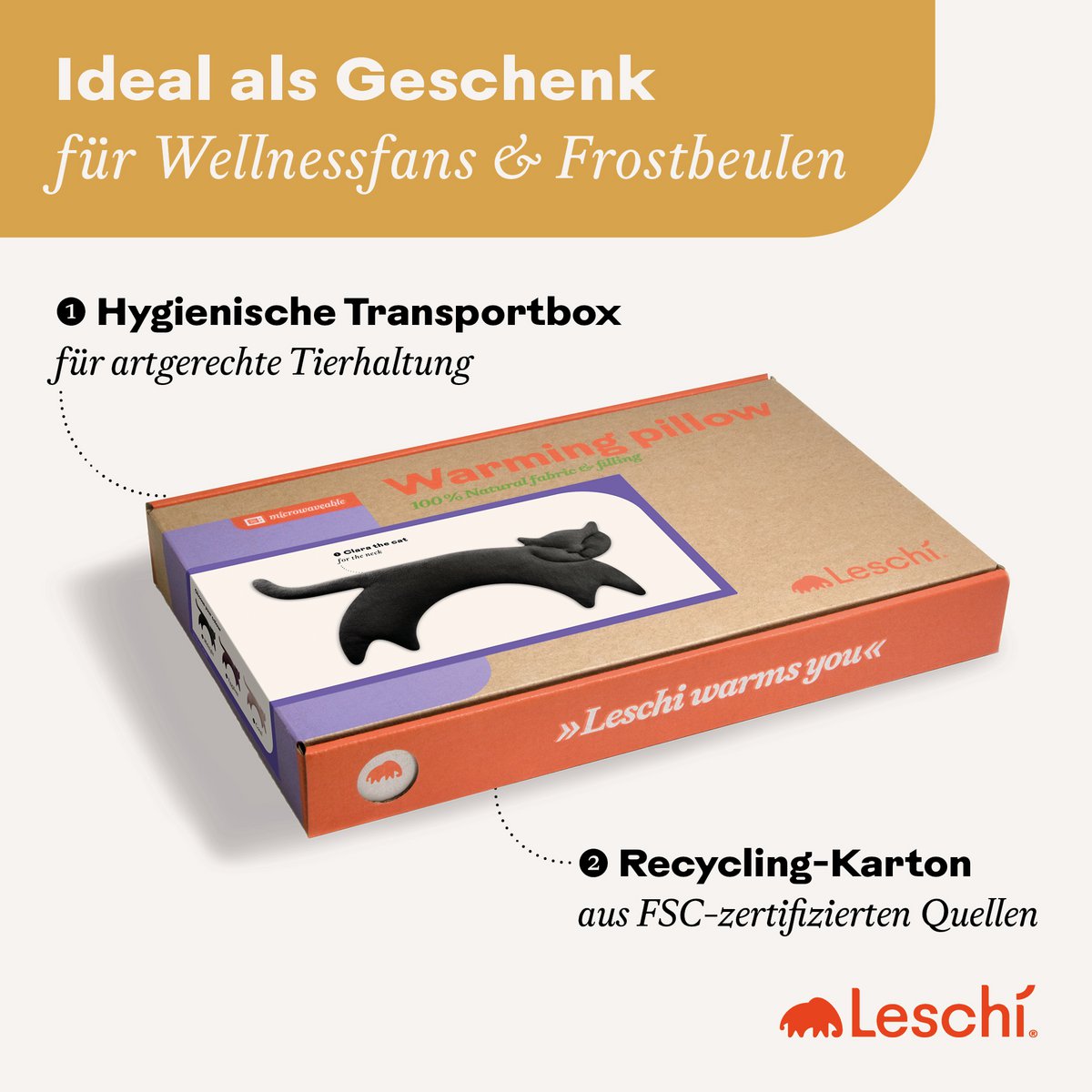 Bio-Körnerkissen mikrowellengeeignet, Wärmekissen für Nacken & Schulter, Katze Clara