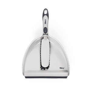 Mery - Juego de Recogedor y Cepillo, Mango Ergonómico, Goma con Doble Clip, Pelo de Alta Calidad, Bordes, Cepillo de Limpieza, Portátil, 23 x 34 cm, Gris/Negro