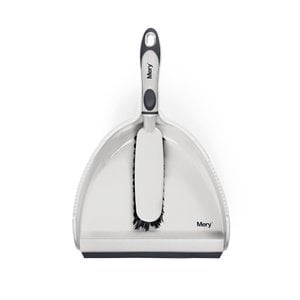 Mery - Juego de Recogedor y Cepillo, Mango Ergonómico, Goma con Doble Clip, Pelo de Alta Calidad, Bordes, Cepillo de Limpieza, Portátil, 23 x 34 cm, Gris/Negro