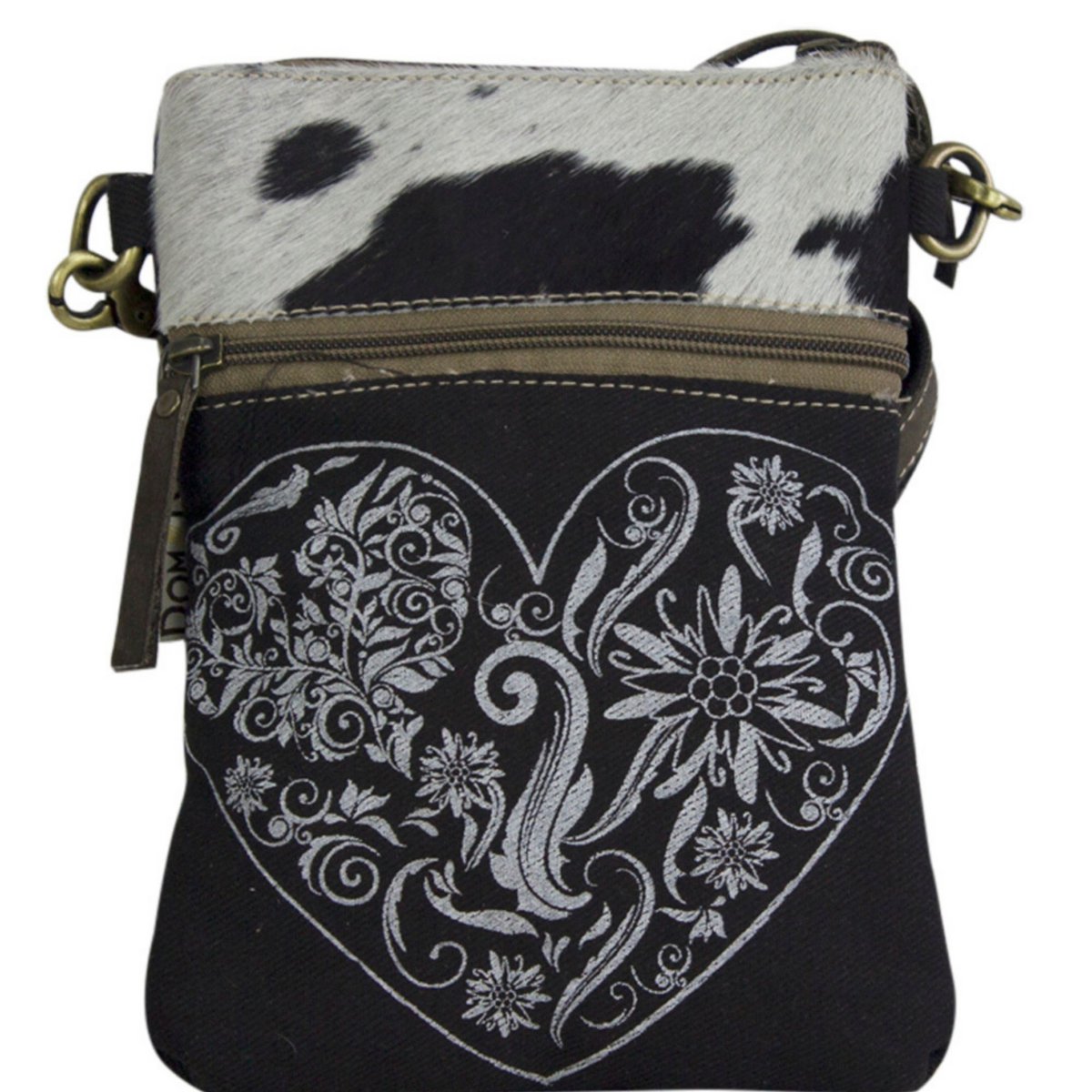 Traditionele tas van Domelo. Dames schoudertas. Dirndl schoudertas gemaakt van canvas en leer. Handtas in traditionele stijl met hartedelweissprint. Crossbodytas voor dames als Oktoberfest-accessoire.