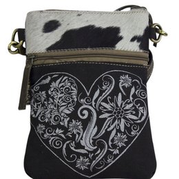 Traditionele tas van Domelo. Dames schoudertas. Dirndl schoudertas gemaakt van canvas en leer. Handtas in traditionele stijl met hartedelweissprint. Crossbodytas voor dames als Oktoberfest-accessoire.
