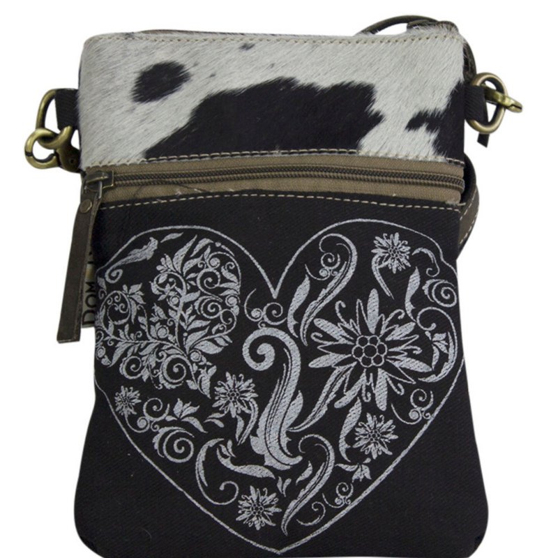 Traditionele tas van Domelo. Dames schoudertas. Dirndl schoudertas gemaakt van canvas en leer. Handtas in traditionele stijl met hartedelweissprint. Crossbodytas voor dames als Oktoberfest-accessoire.