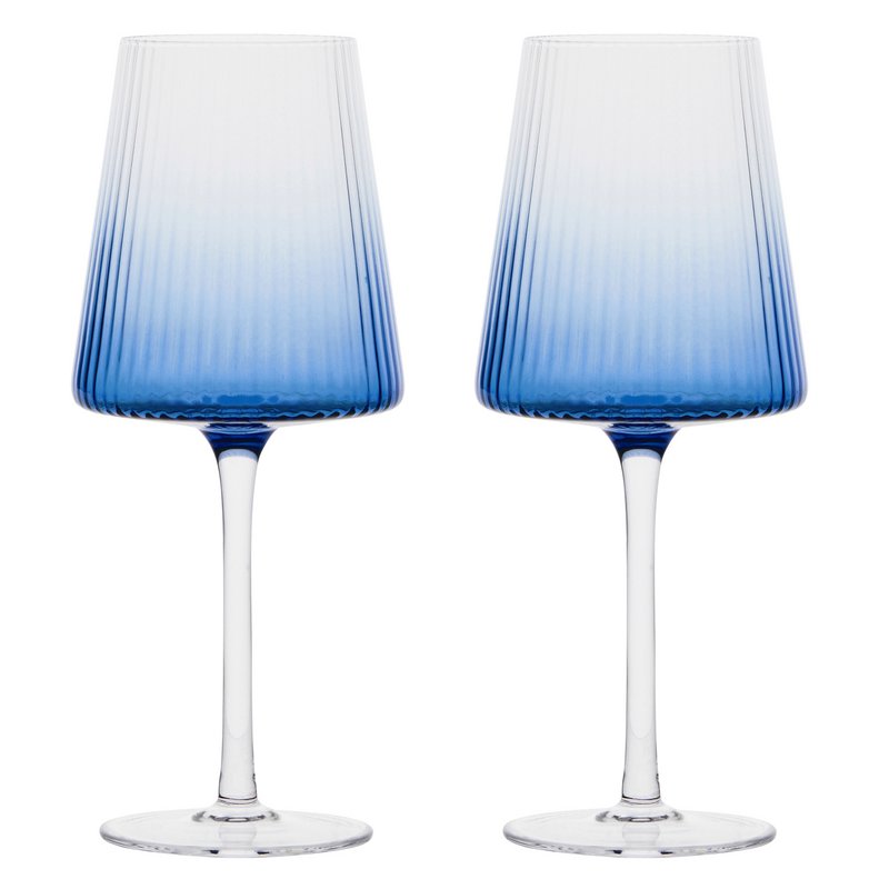 Set of 2 Empire Blue Wine Glasses - Red and White Wine