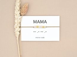 Morse code bracelet with 'Mama' text, available in silver, rose gold, and gold colors, suitable for mothers.