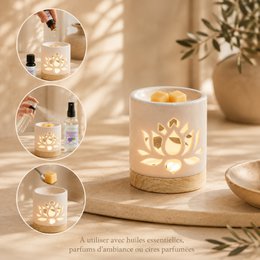 Quemador de perfume serie Céramy – Nenúfar – Portavelas de cerámica lacada – Difusión de ceras aromáticas, aceites esenciales – Idea decorativa de regalo