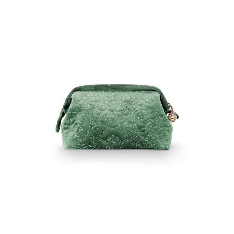 Neceser - S - Terciopelo bordado - Verde - 19x12x8,5cm