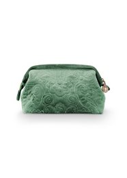 Toiletry bag - S - Embroidered velvet - Green - 19x12x8.5cm