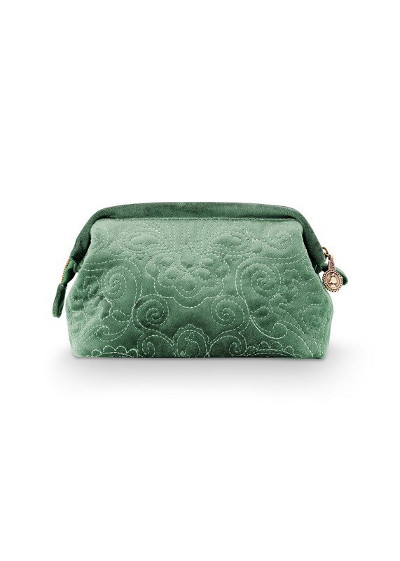 Toiletry bag - S - Embroidered velvet - Green - 19x12x8.5cm
