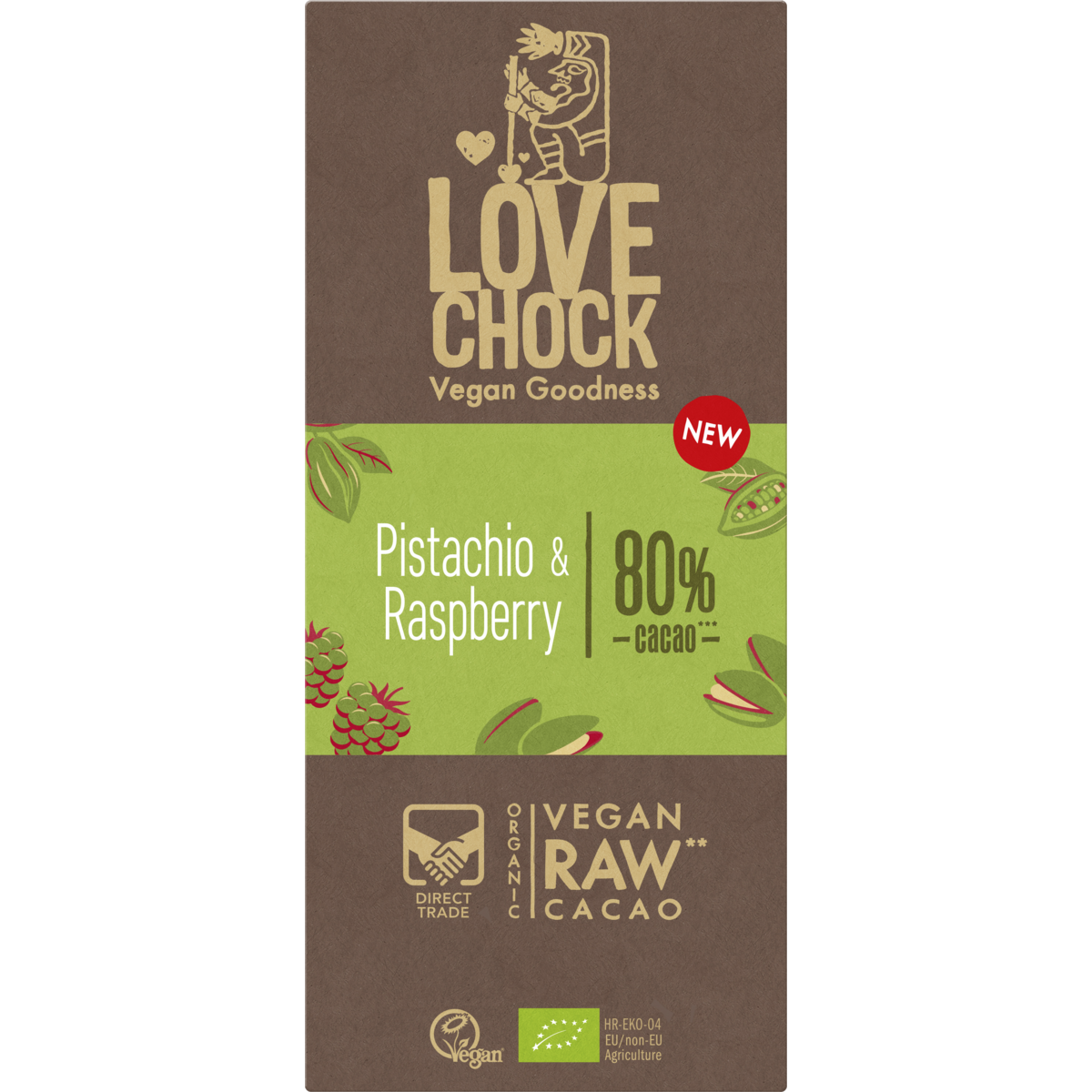 80 % Schokolade mit Pistazien und Himbeeren – Biologisch, roh, pflanzlich und nachhaltig