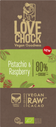 80 % Schokolade mit Pistazien und Himbeeren – Biologisch, roh, pflanzlich und nachhaltig