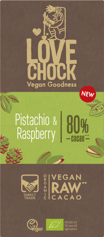 80 % Schokolade mit Pistazien und Himbeeren – Biologisch, roh, pflanzlich und nachhaltig