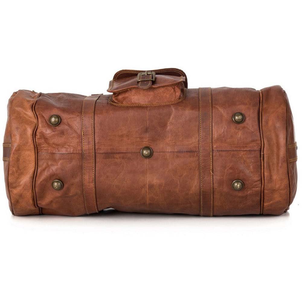 Handmade Moroccan Leather Travel Bag – Artisan 22" (55cm) "Traditionalist" Duffle with Dual Side Pockets