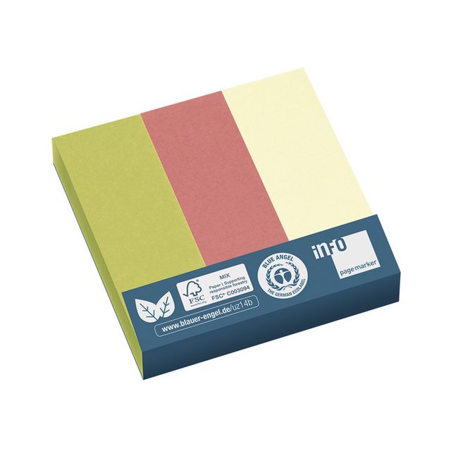 Info Page Marker papier 25x75mm, 3 kleuren recycled 100 vel per kleur