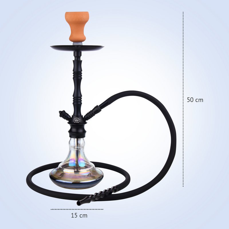 Chicha Complete Shisha Kit met Siliconenslang Keramische Kom, Tang, Mondstuk, Glazen Basis Waterpijp Complete Moderne Set Zwart