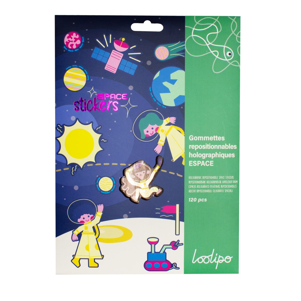 REPOSITIONABLE & HOLOGRAPHIC PAPER STICKERS - SPACE - 2 - 6 cm - 120 pcs - Assorted colors