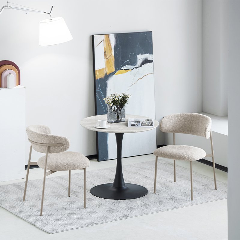 Mesa de comedor redonda de Tiana [Travertino] [80 cm]