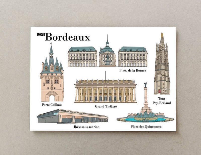 Illustrierte Postkarten Bordeaux