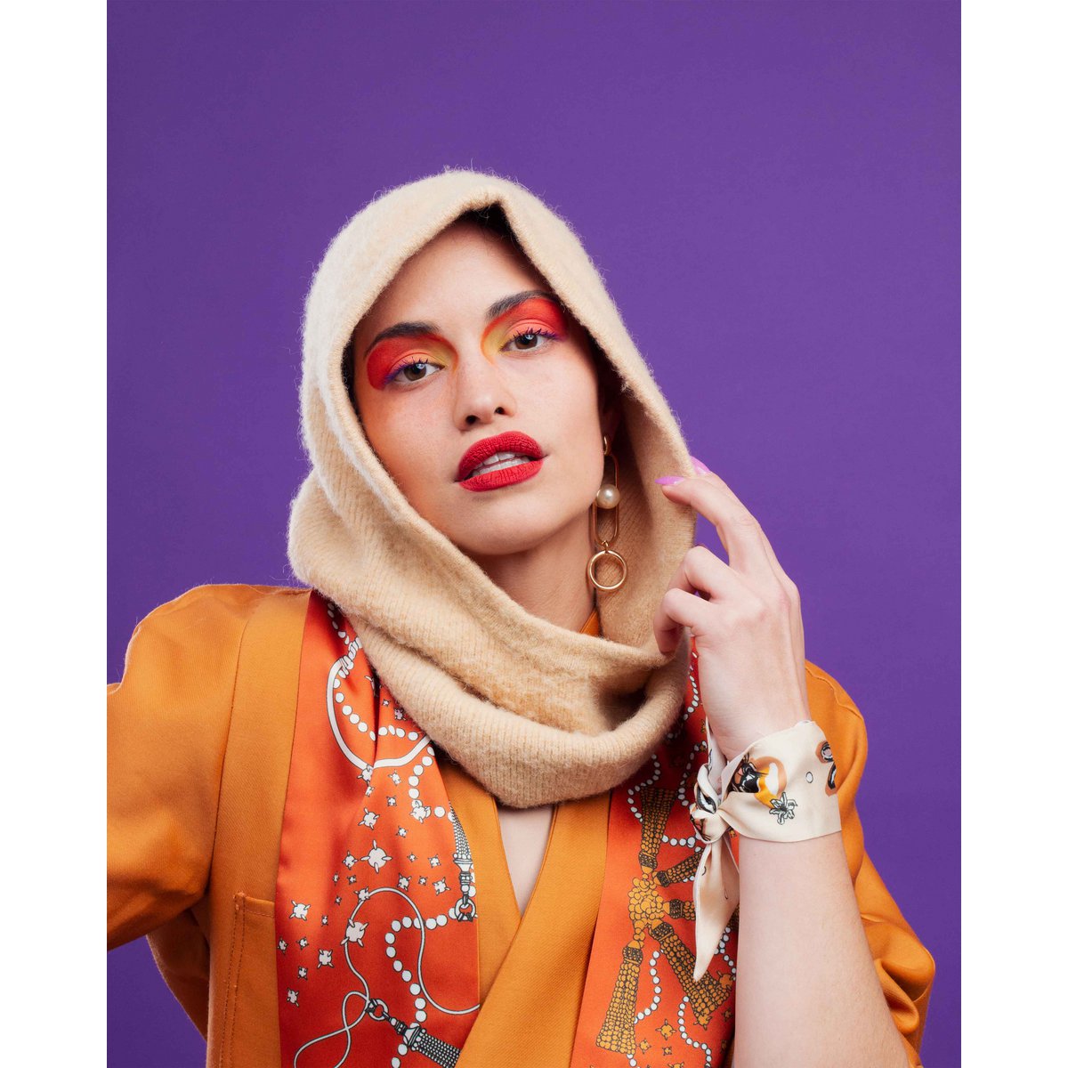 Ruban foulard "Les petits lapins de Séléné beige"