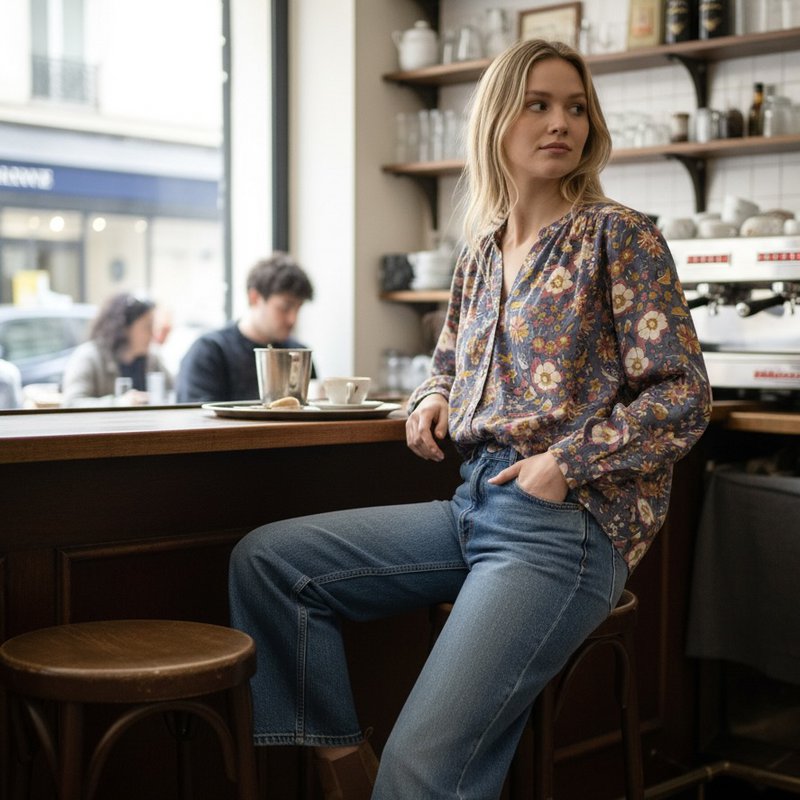 Damebluse i bomuld med "Mel"-tryk
