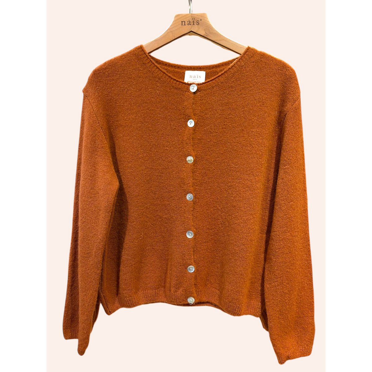 Cardigan col rond court boutonné en alpaga et laine
