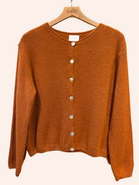 Cardigan col rond court boutonné en alpaga et laine