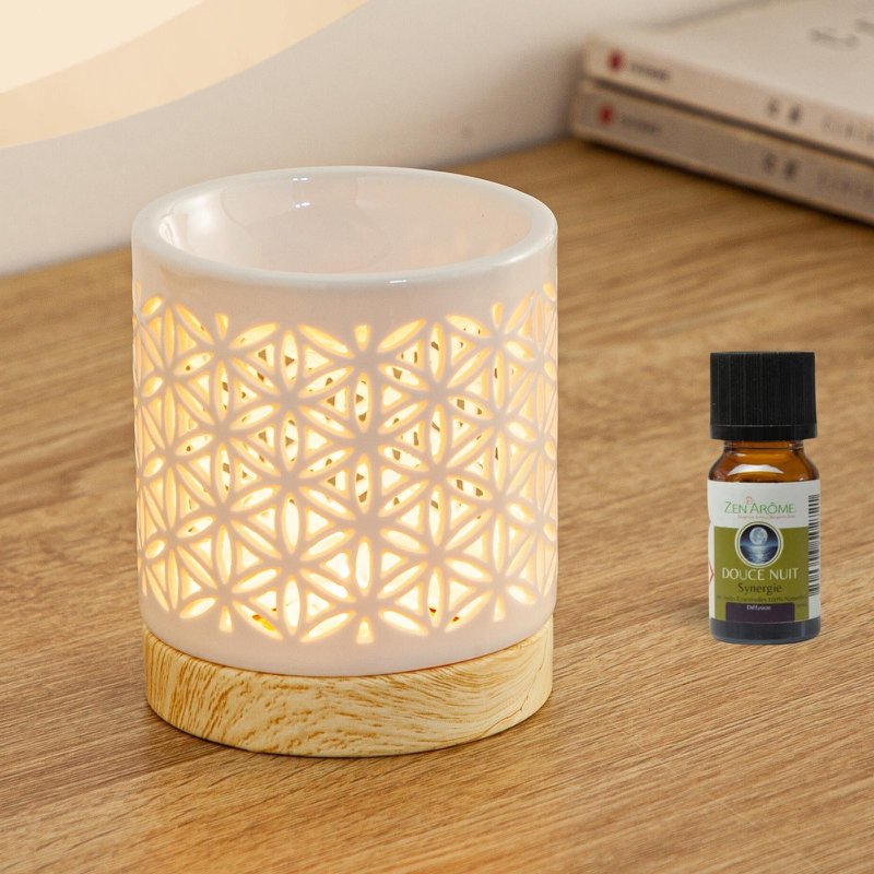 Quemador de perfume serie Céramy – Flor – Portavelas de cerámica lacada – Difusión de ceras aromáticas, aceites esenciales – Idea decorativa de regalo