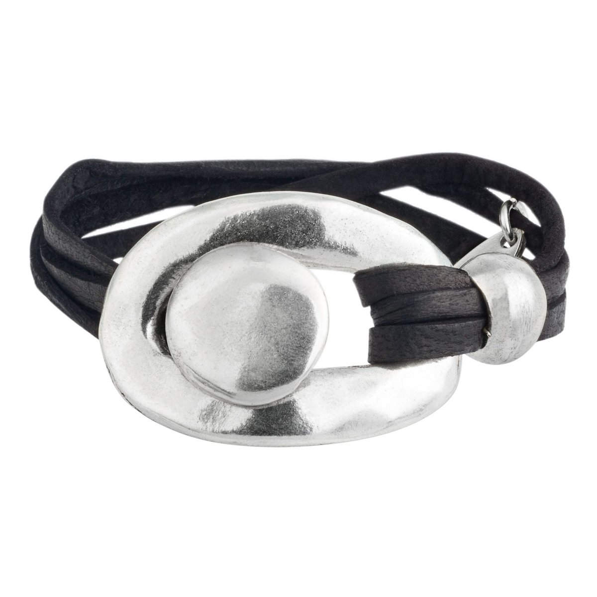 Pulsera multipiel plata "Central" chapdo y piel negro