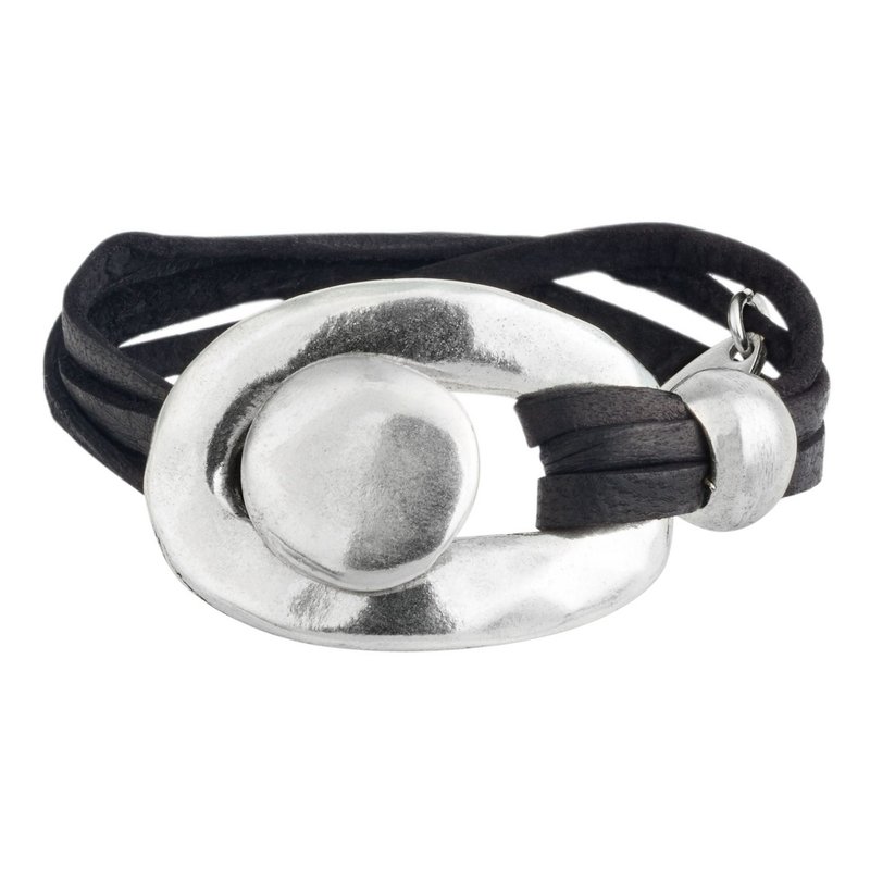 Pulsera multipiel plata "Central" chapdo y piel negro
