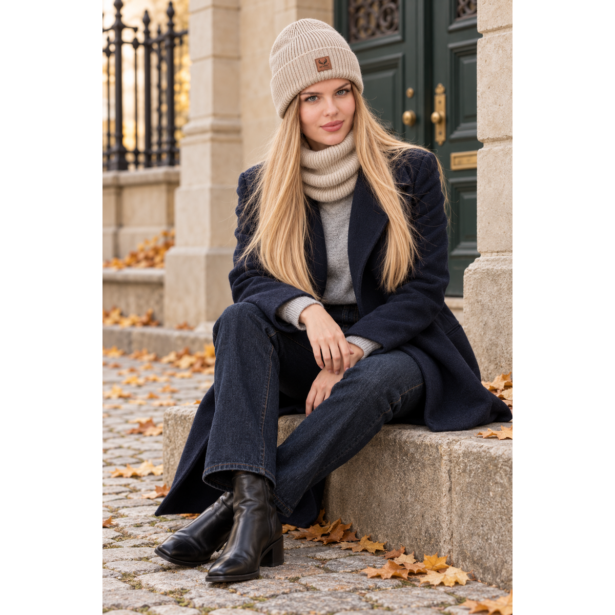 Set cappello e sciarpa BRIGID - 100% lana merino - beige