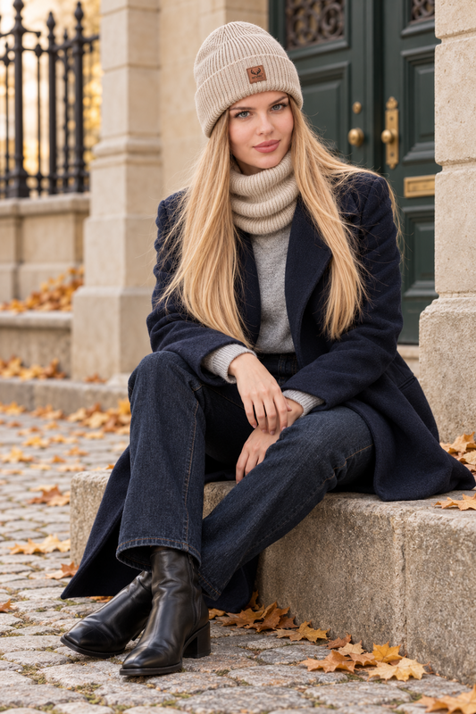Set cappello e sciarpa BRIGID - 100% lana merino - beige