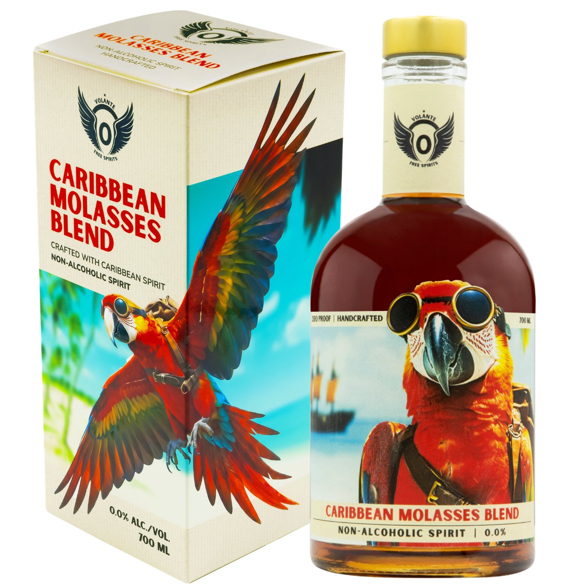 Volante Caribbean Melasse Blend 0,0% – Alcoholvrije Rum-Style Spirit – 700 ml – Geschenkdoos