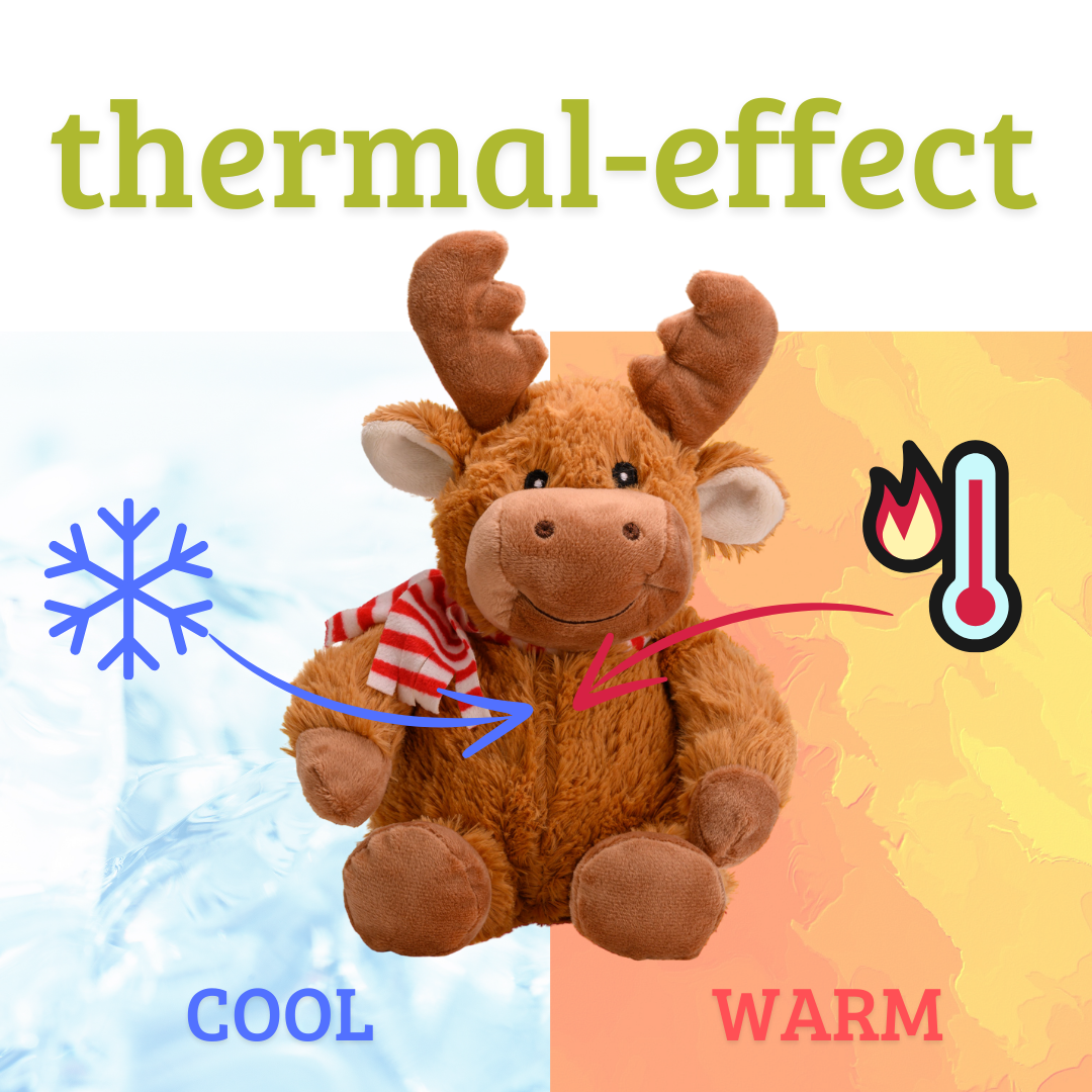 Heat cushion, the natural hot water bottle as a warm cuddly toy, large moose with organic millet filling and health herbs