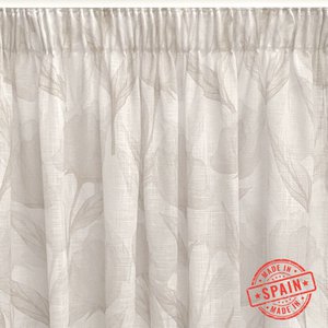 Lichtdurchlässiger Vorhang, digital bedruckt, aus Multifunktionsband (Kräuterband oder Ösen), kombiniert florales Design und natürliche Farben. Vorhänge für Wohnzimmer, Schlafzimmer und Küche.