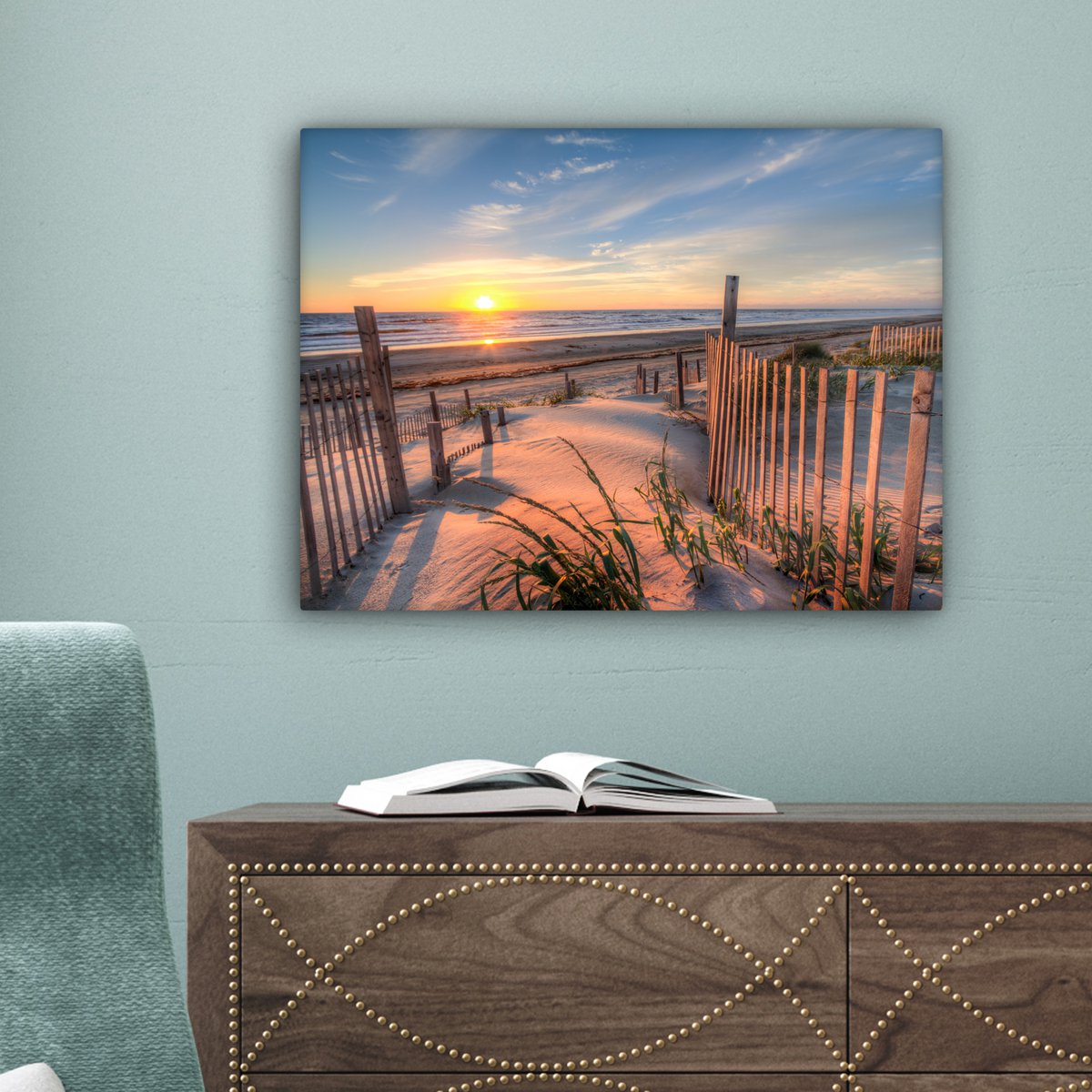 Leinwand Malerei - Wanddekoration - Strand - Meer - Dune - Sonnenuntergang - Landschaft