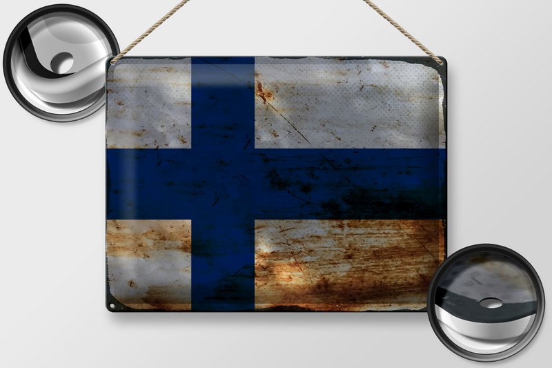 Tin Sign Flag Finland 40x30cm Flag of Finland Rust
