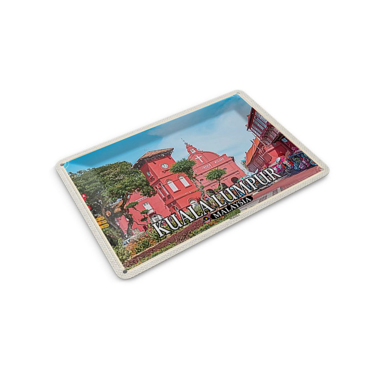 Postal de hojalata de viaje 14x10 cm Kuala Lumpur Malasia Iglesia de la ciudad de Malaca